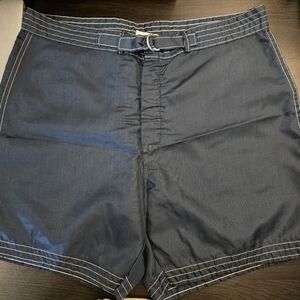 Vintage 70s Brentwood Bold & Brassy Swim Trunks Navy Blue
